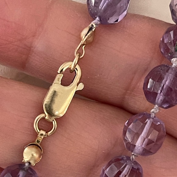 Faceted natural 8mm high quality amethyst bead 14/20 gold filled long necklacece - Picture 5 of 10